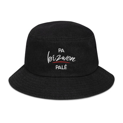 Denim bucket hat "Pa bizwen palé" - Fos Kréyol