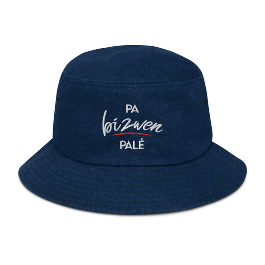 Denim bucket hat "Pa bizwen palé" - Fos Kréyol