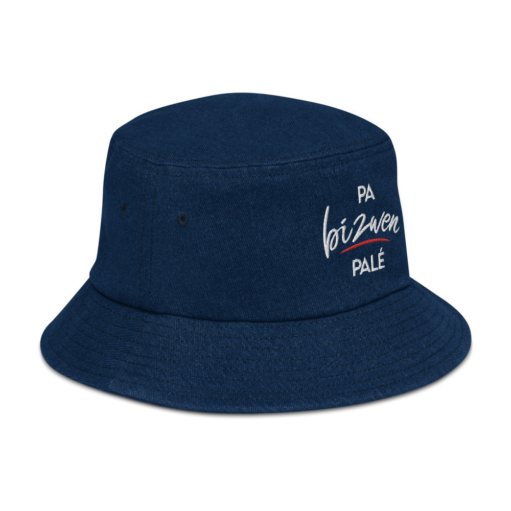 Denim bucket hat "Pa bizwen palé" - Fos Kréyol