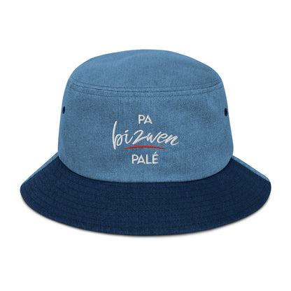 Denim bucket hat "Pa bizwen palé" - Fos Kréyol