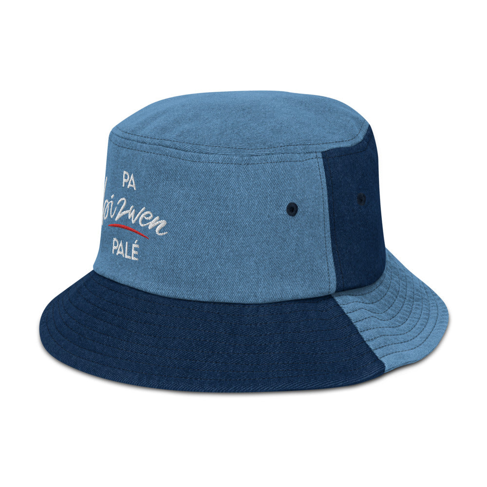 Denim bucket hat "Pa bizwen palé" - Fos Kréyol