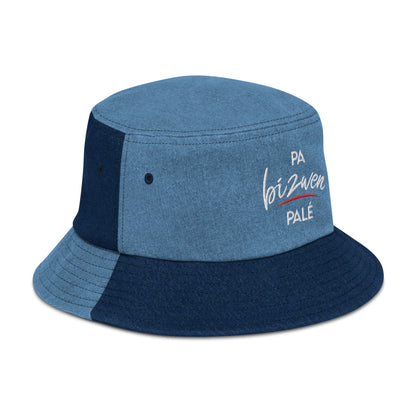 Denim bucket hat "Pa bizwen palé" - Fos Kréyol