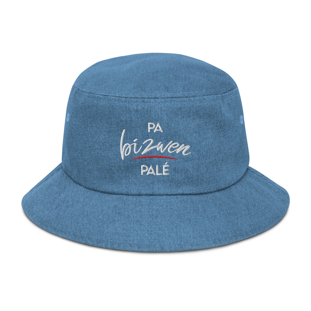 Denim bucket hat "Pa bizwen palé" - Fos Kréyol