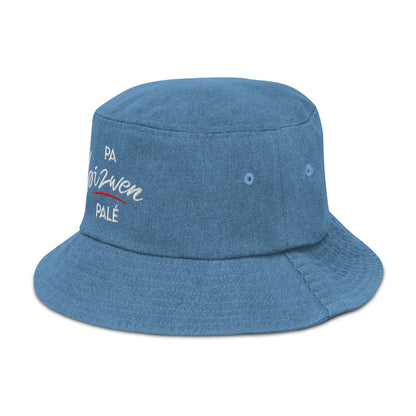 Denim bucket hat "Pa bizwen palé" - Fos Kréyol