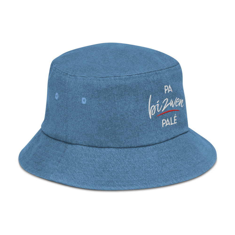 Denim bucket hat "Pa bizwen palé" - Fos Kréyol