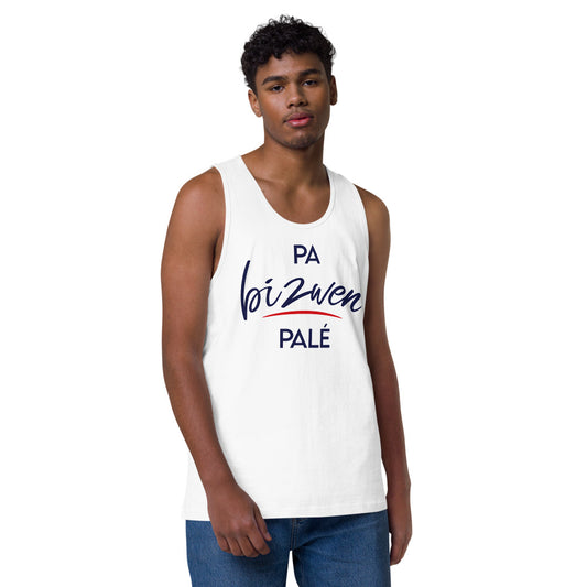 Premium sports tank top for men "Pa bizwen palé" - Fos Kréyol