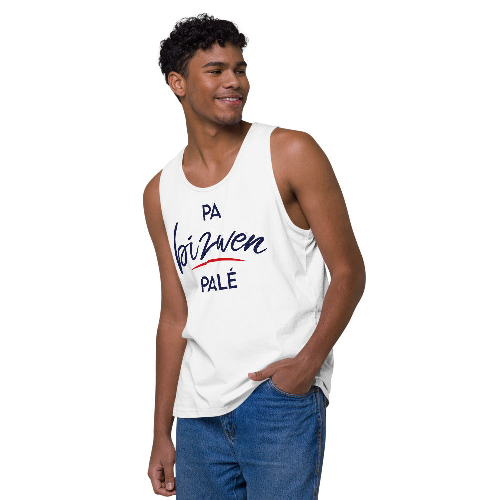 Premium sports tank top for men "Pa bizwen palé" - Fos Kréyol