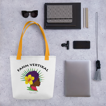 Tote bag Blanc personnalisé - Fanm Vertikal - KEMIT'ART - Martinique - Guadeloupe - Guyane - Créole