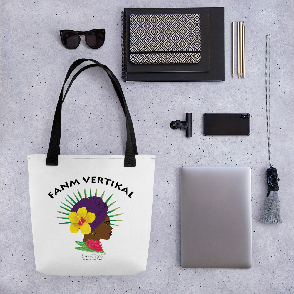 Tote bag Blanc personnalisé - Fanm Vertikal - KEMIT'ART - Martinique - Guadeloupe - Guyane - Créole